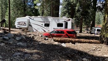 Vehicles buried by debris flow