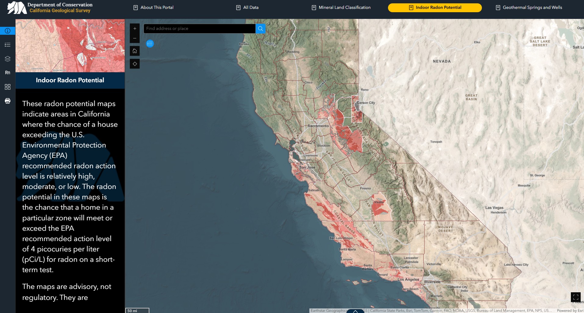 Screen shot of CGS Indoor Radon Potential Data Portal