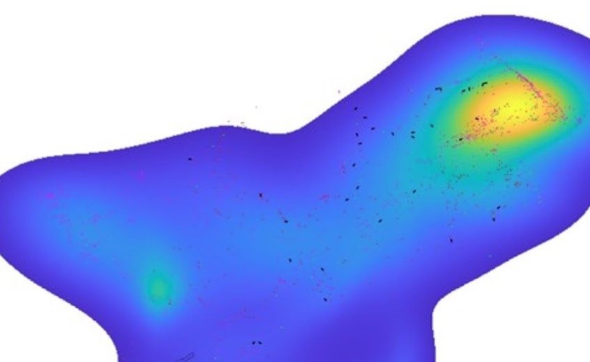Heatmap of simulated debris transport