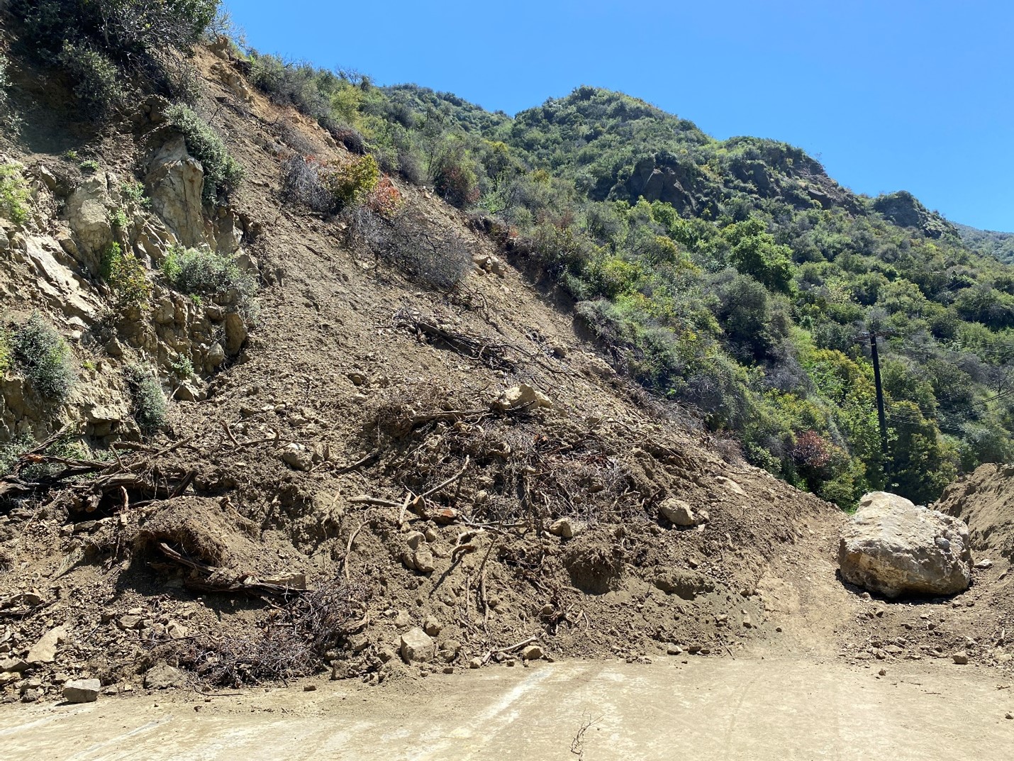 Road blocked by a landslide